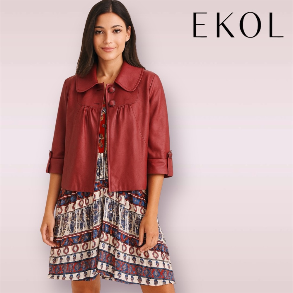 🛍️SALE🛍️ EKOL Women's Faux Leather Textured Hip-length Style Jacket - Picture 10 of 10